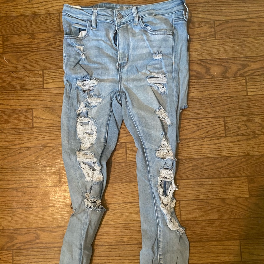 American Eagle shredded jeans